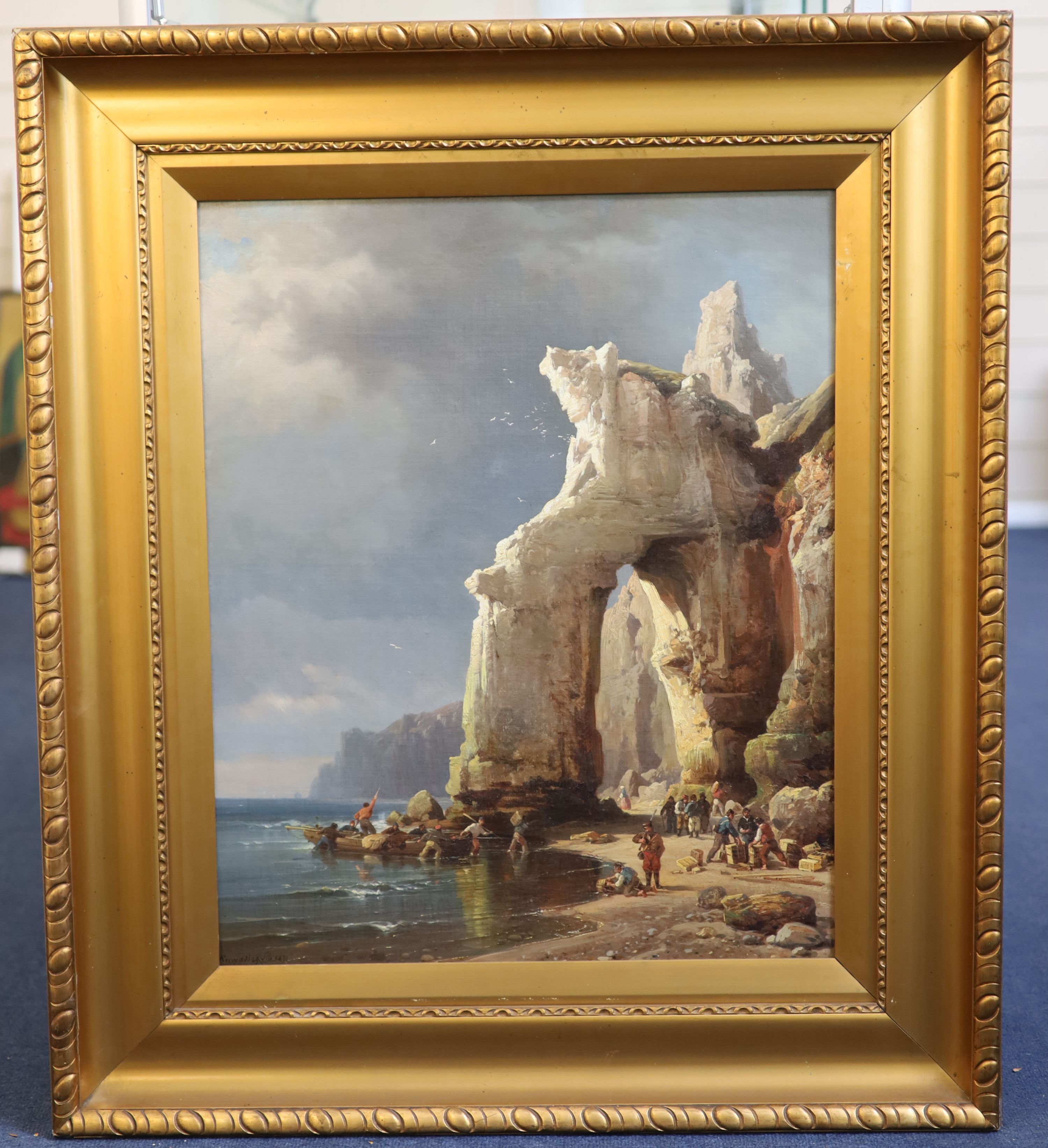 Charles E. Kuwasseg (1838-1904) The Sailors Landing 23.5 x 19in.